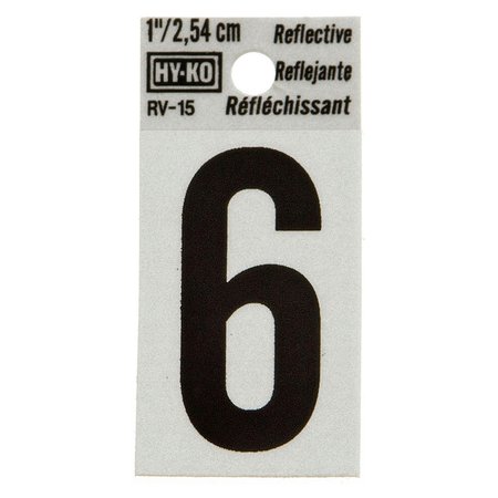 HY-KO 1.25In Reflective Number 6, 10PK B00369